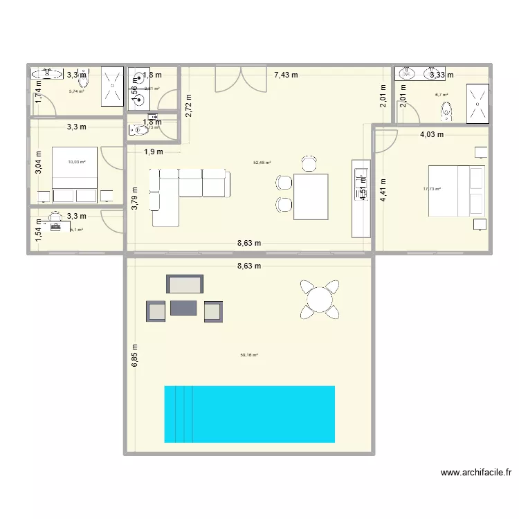 maison El Vall&eacute; rectangle. Plan de 9  et 161 m²