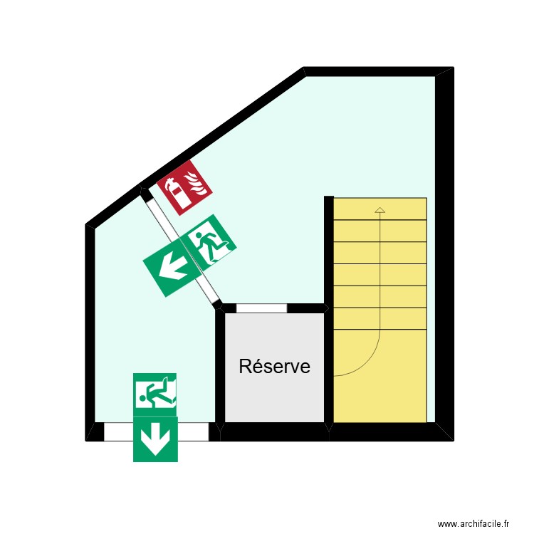 bas incendie. Plan de 3 pièces et 19 m2