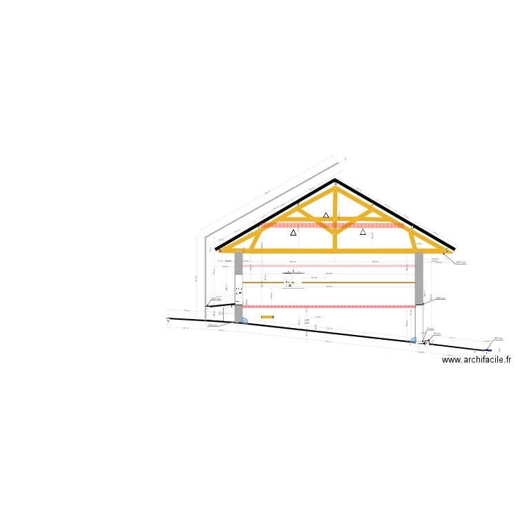 grange. Plan de 11 pièces et 67 m2