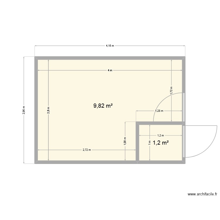 sdb. Plan de 2 pièces et 11 m2