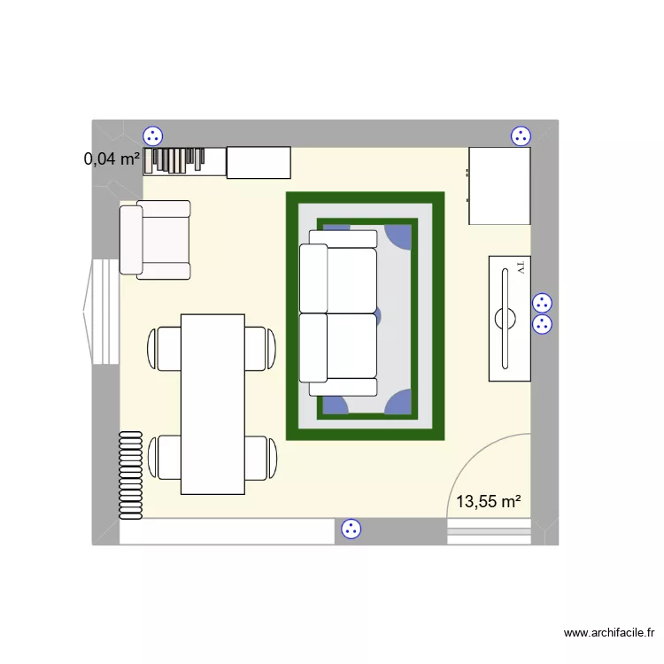 Salon. Plan de 2  et 14 m²