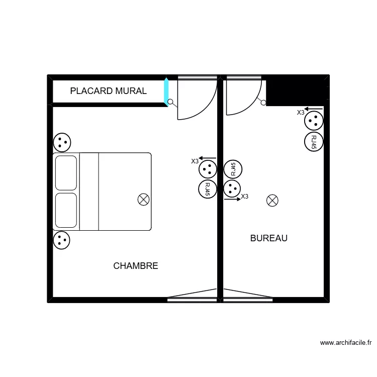 BUREAU:CHAMBRE. Plan de 3 Pièces et 22 m² BUREAU:CHAMBRE. Plan de 3 Pièces et 22 m²