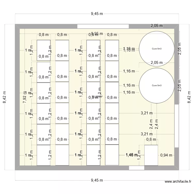 Ecloserie 5. Plan de 1  et 71 m²