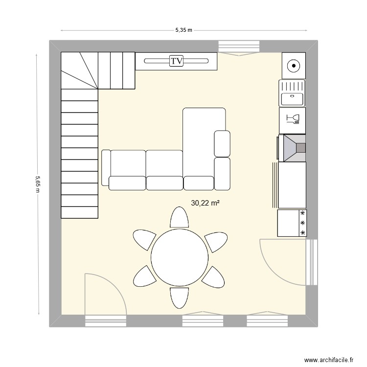 ecole rez de chaussée. Plan de 1 pièce et 30 m2