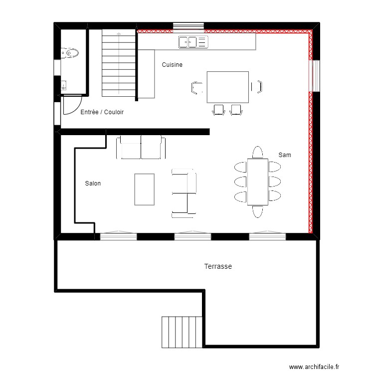 DECATOIRE RDC PROJET 6. Plan de 3 pièces et 73 m2