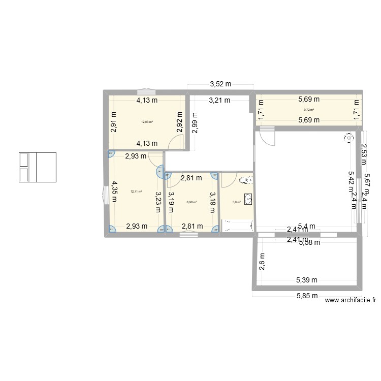 PLAN MAISON 2. Plan de 5 pièces et 49 m2