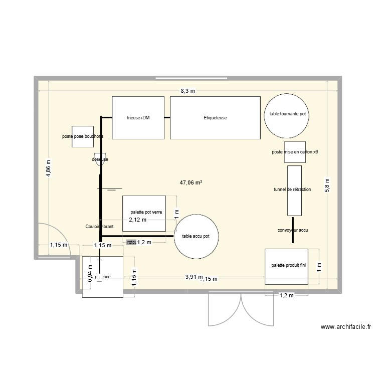 plan atelier ESAT 2. Plan de 1 pièce et 47 m2