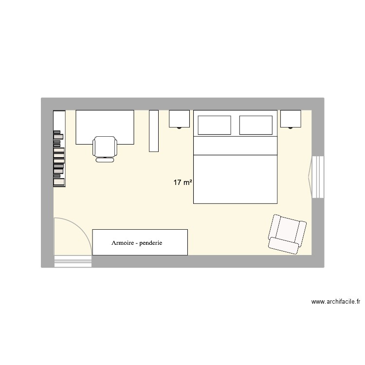 Chambre B&T. Plan de 1 pièce et 17 m2