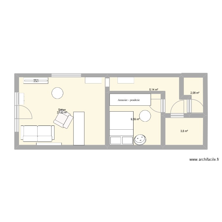 Mt sur Rolle. Plan de 5 pièces et 42 m2