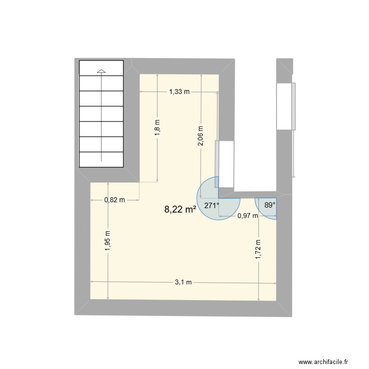 SB étage 2. Plan de 1 pièce et 8 m2