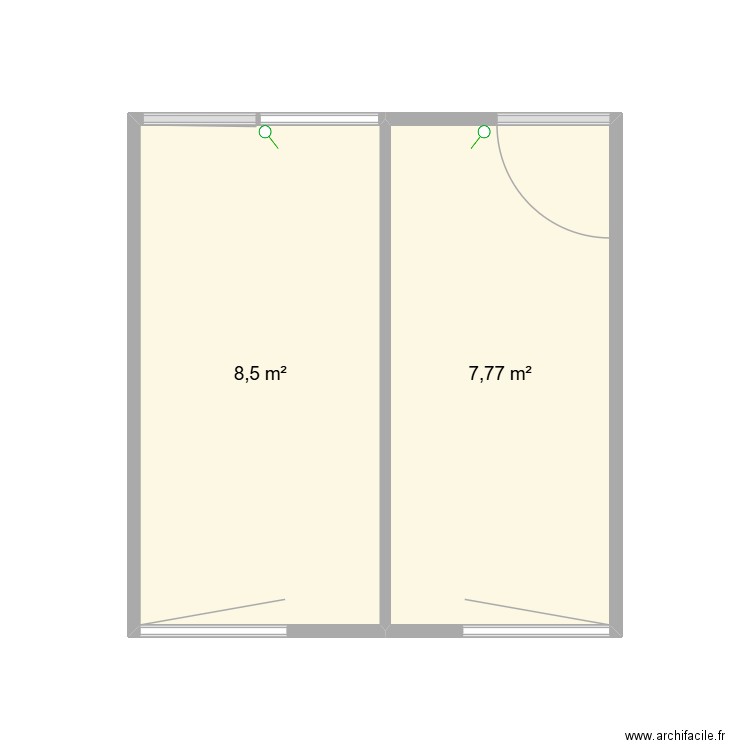 Salle de réunion en 2 bureaux. Plan de 2 pièces et 16 m2