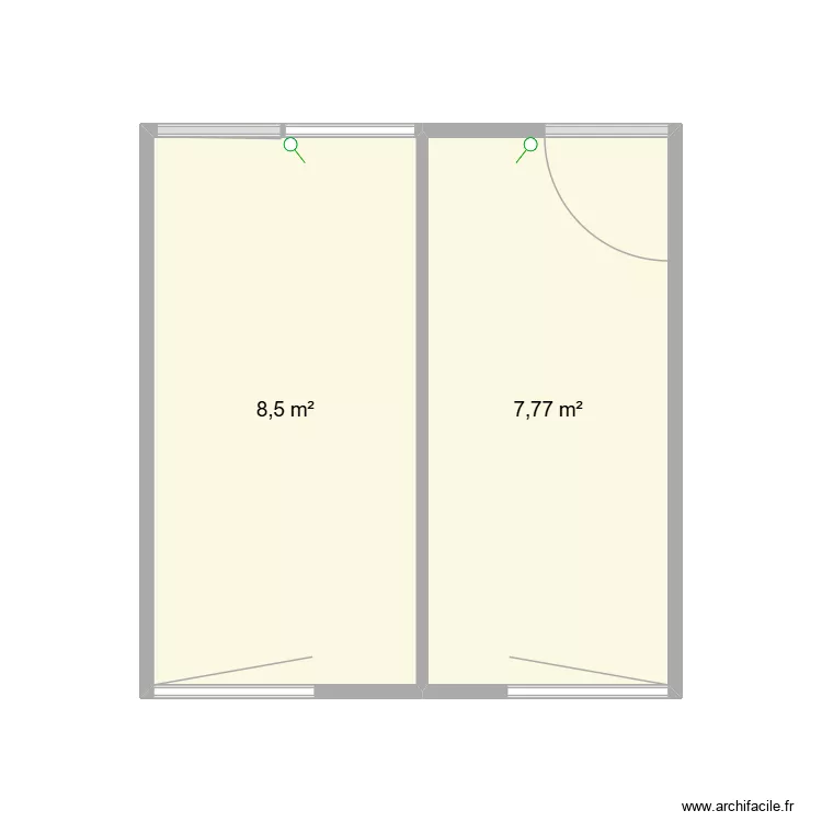 Salle de réunion en 2 bureaux. Plan de 2 pièces et 16 m² Salle de réunion en 2 bureaux. Plan de 2 pièces et 16 m²