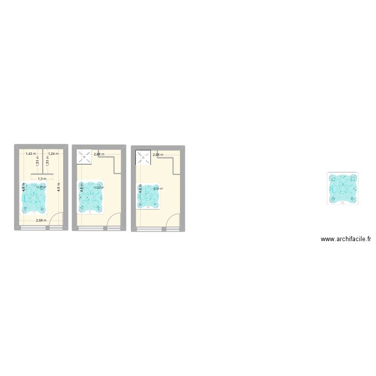 Spa Thibaud. Plan de 3 pièces et 37 m2