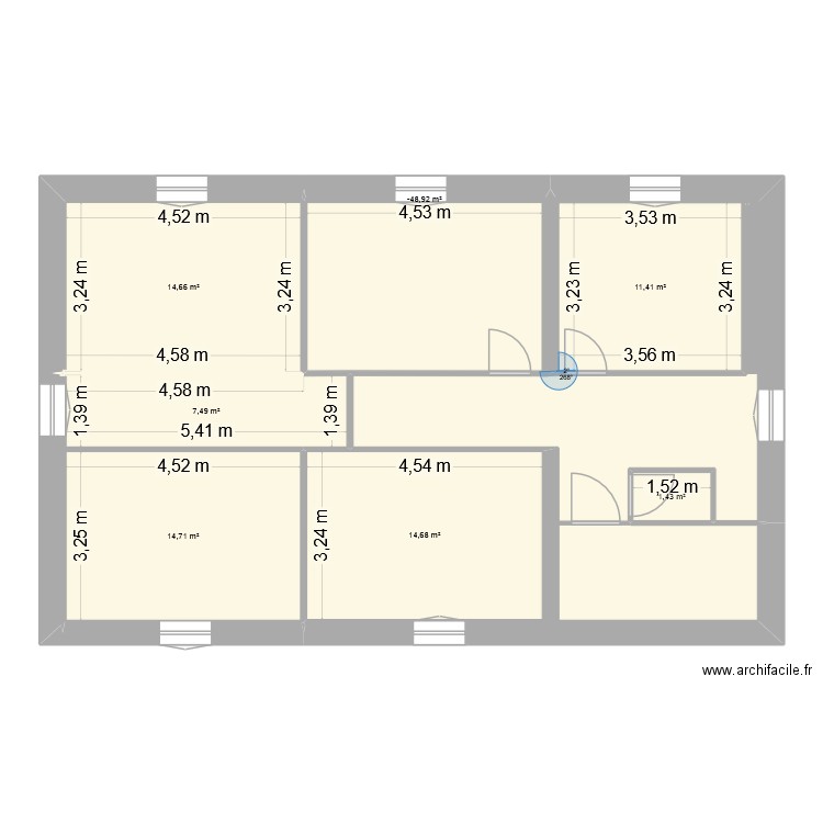 1er étage. Plan de 7 pièces et 65 m2