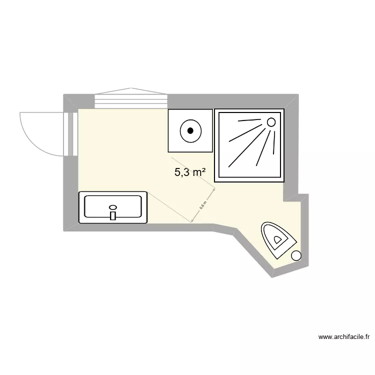 Salle de bain. Plan de 1  et 5 m²