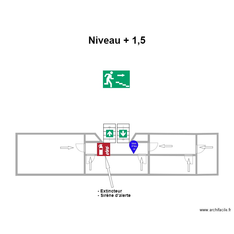 Niveau + 1,5 B. Plan de 7 pièces et 24 m2