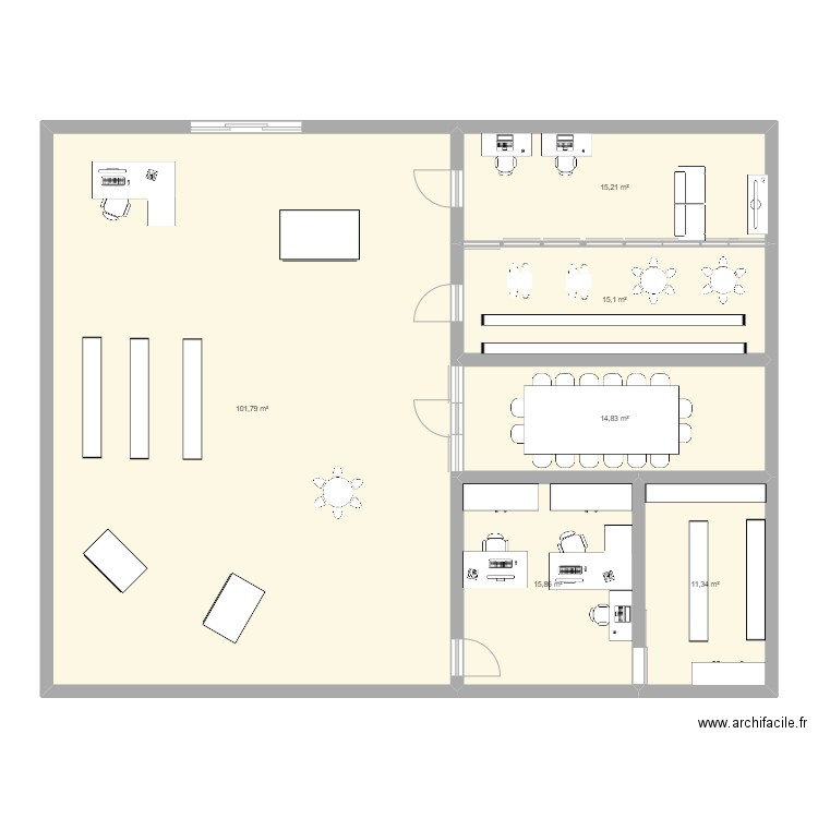 Aménagement Bibliothèque. Plan de 6 pièces et 174 m2