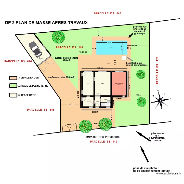 DP2 avant TRAVAUX plan piscine. Plan de 