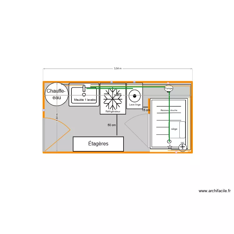 Douche Buanderie. Plan de 1 Pièce et 6 m² Douche Buanderie. Plan de 1 Pièce et 6 m²