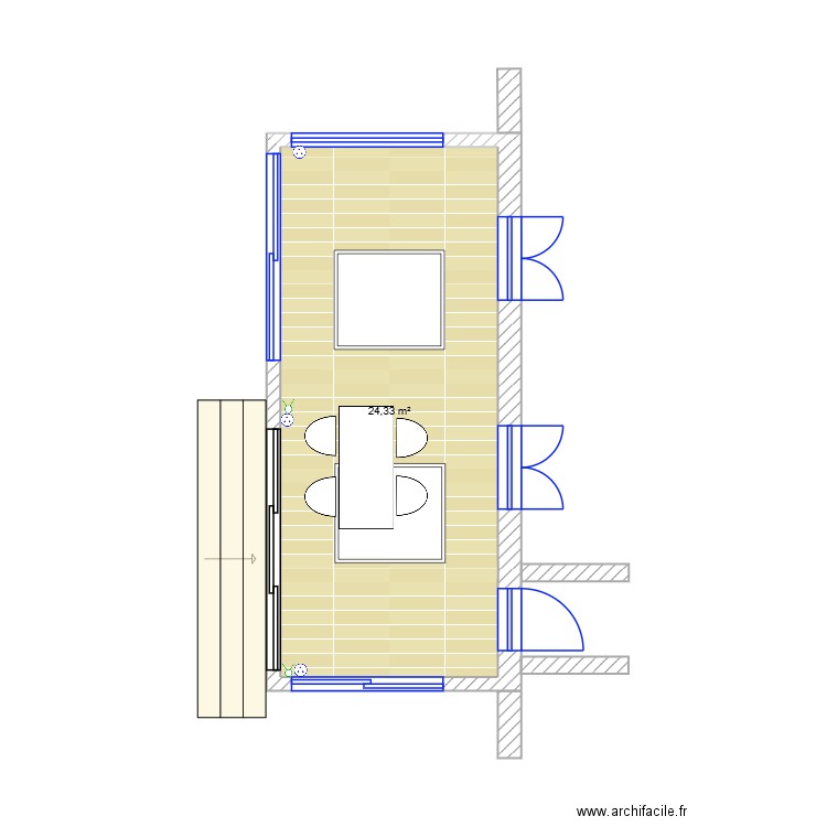 véranda. Plan de 1 pièce et 24 m2
