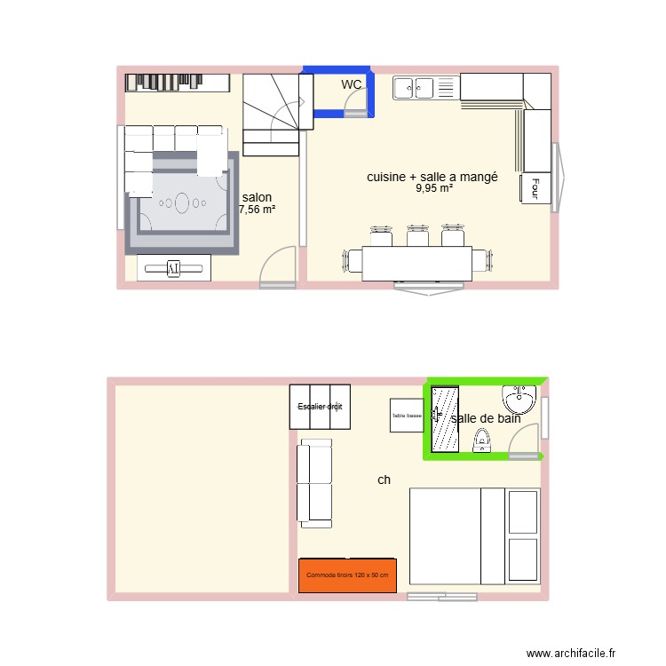 apparemment. Plan de 6 pièces et 36 m2