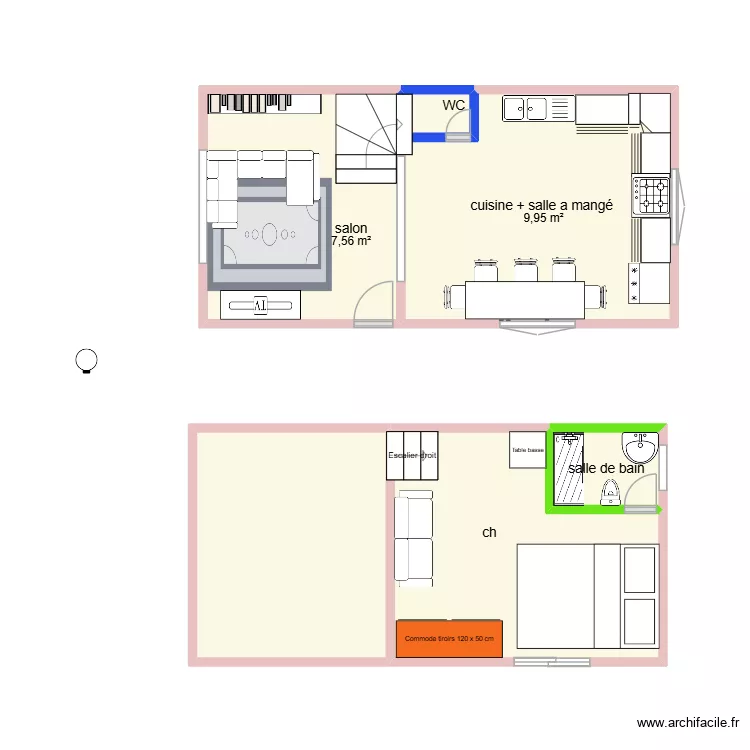 apparemment. Plan de 6 pièces et 36 m²