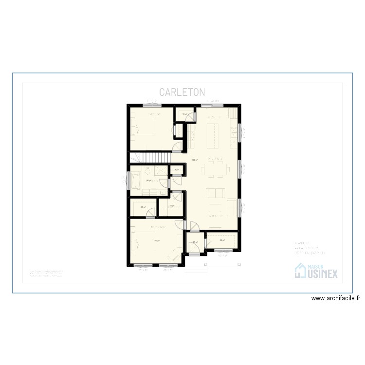 CARLETON 43'x40'x39' X 30' - PLAN VIERGE. Plan de 9 pièces et 99 m2