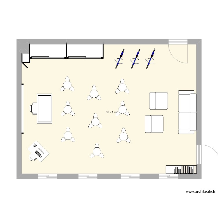 SALLE FLEXIBLE E15 H2B 060324. Plan de 5 pièces et 61 m2