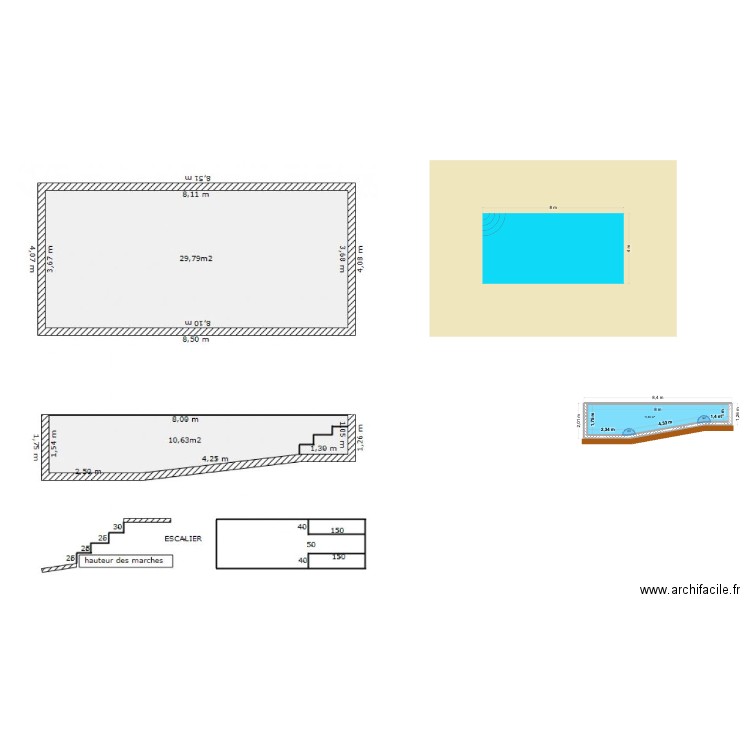Plan piscine. Plan de 1 pièce et 11 m2