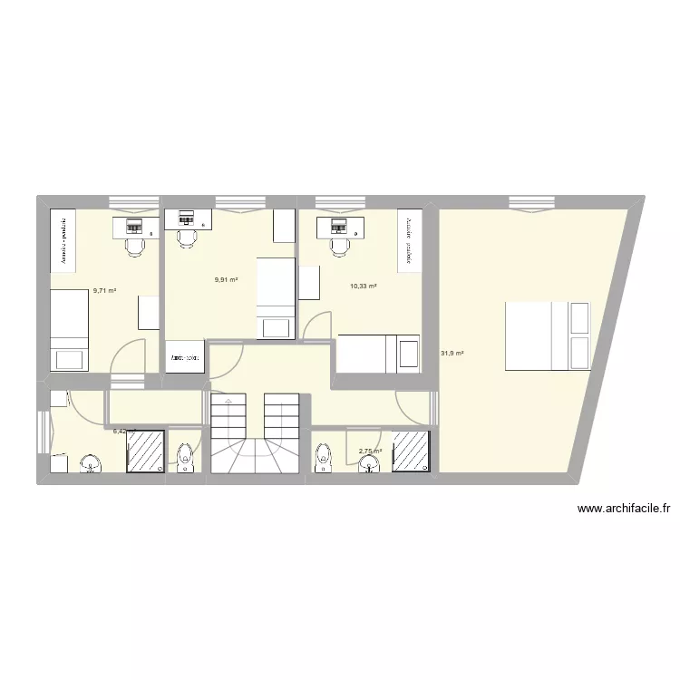 1er étage version V3.2. Plan de 6 et 71 m² 1er étage version V3.2. Plan de 6 et 71 m²