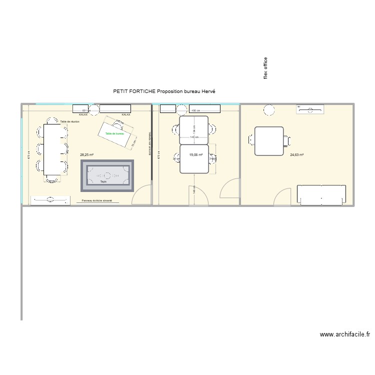 PETIT FORTICHE Bureau Hervé proposition 3. Plan de 3 pièces et 72 m2