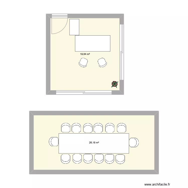 direction. Plan de 2  et 46 m²