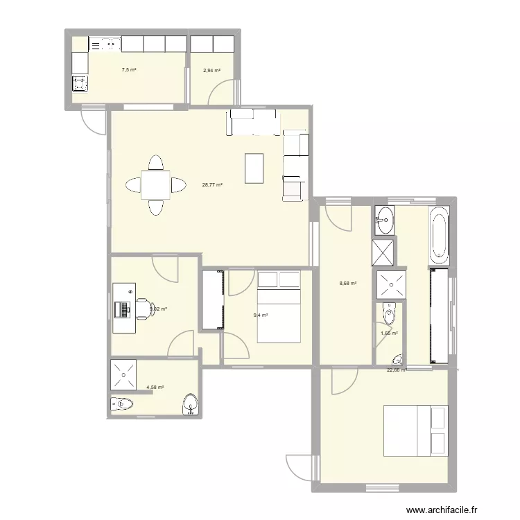 kkkk. Plan de 9  et 95 m²