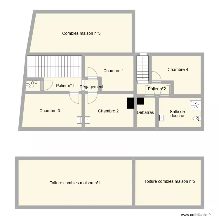 fougeres etage. Plan de 14  et 169 m²