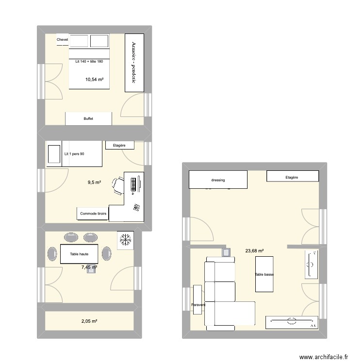 SALON V1. Plan de 5 pièces et 53 m2