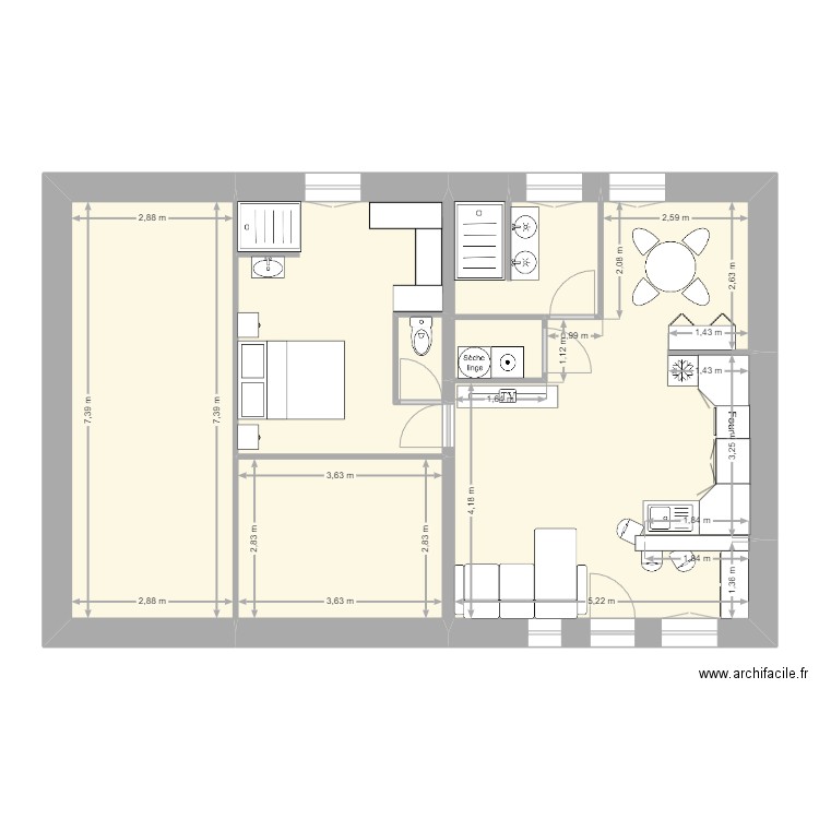 Muriel F Plan 2. Plan de 6 pièces et 85 m2