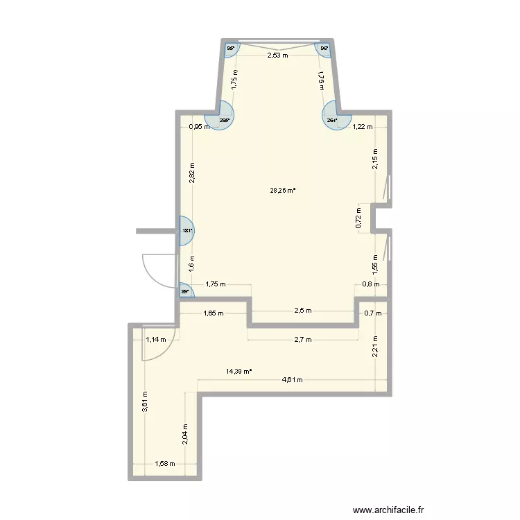 projet le croisic existant. Plan de 2 pièces et 43 m²