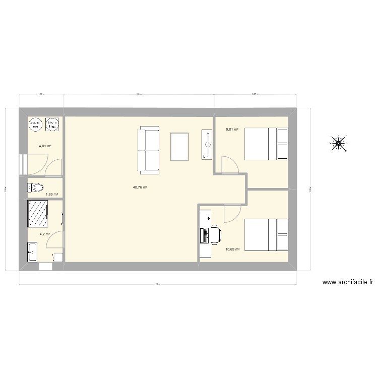 Plan Maison PPSG 71FL V2. Plan de 6 pièces et 70 m2