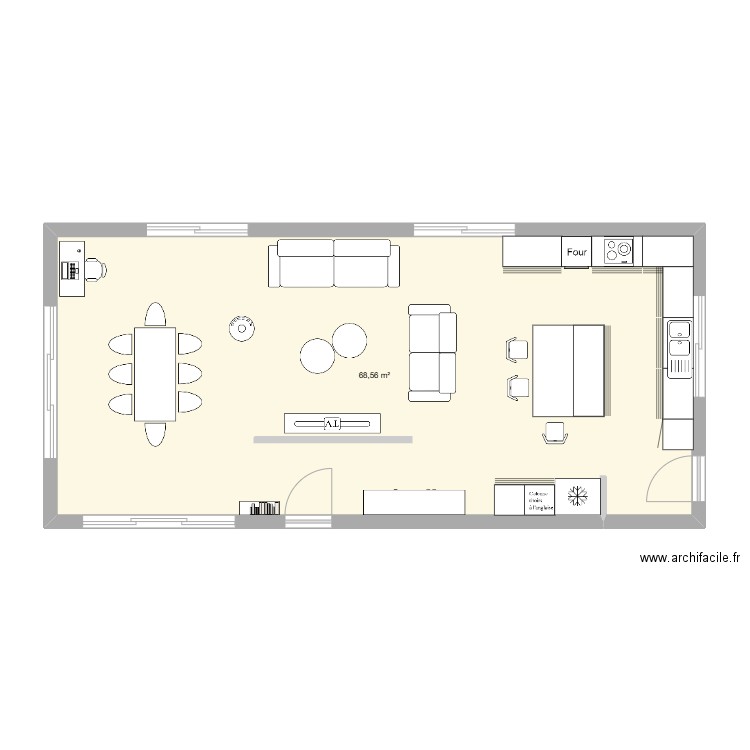 ARAIGNIER PIECE DE VIE v2. Plan de 1 pièce et 69 m2