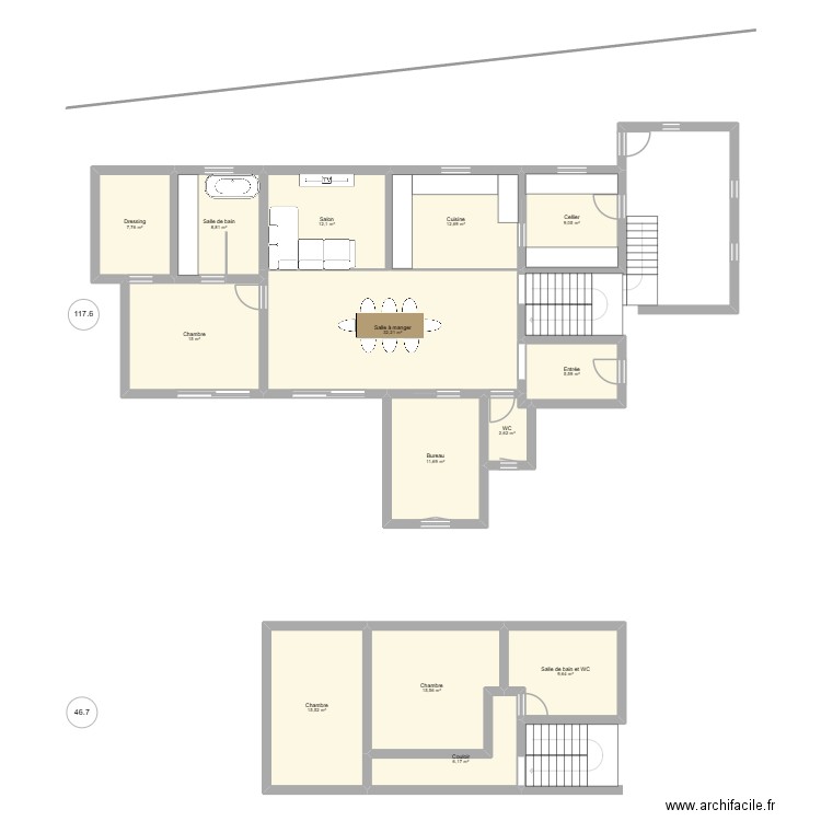 Maison 2.. Plan de 14 pièces et 164 m2