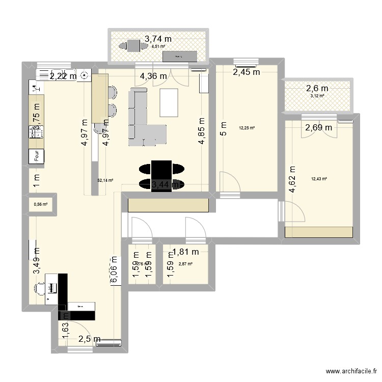 Appartement Cuire Aménagement salon. Plan de 8 pièces et 90 m2