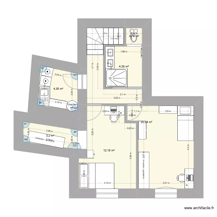 chambres enfants. Plan de 6  et 45 m²