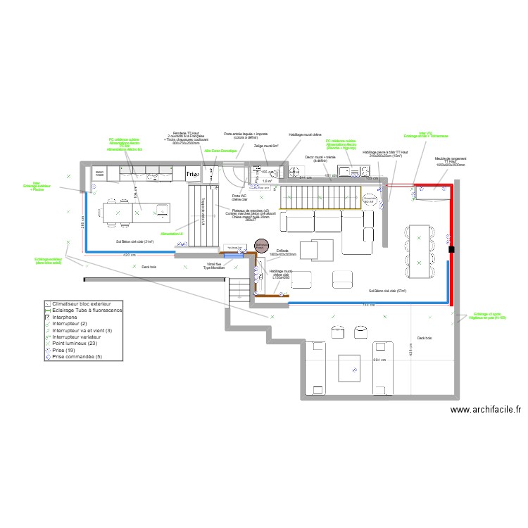 Roc Mer  - Agencement + Matériaux + Elect. Plan de 1 pièce et 2 m2