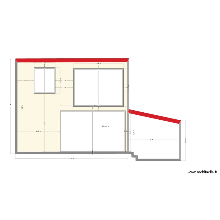 Façade OUEST. Plan de 1 pièce et 37 m2
