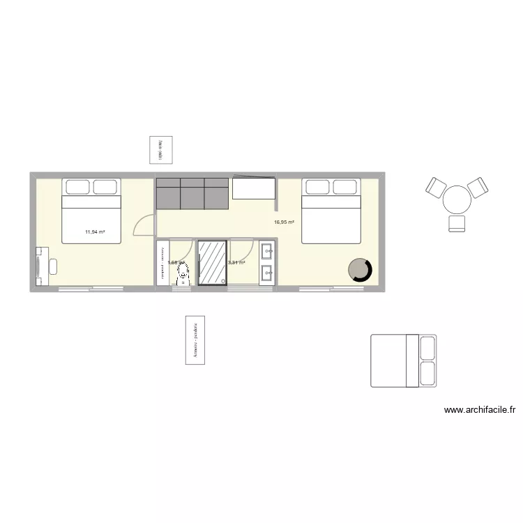 extension 3.64x10.84 -40m2. Plan de 4 Pièces et 34 m² extension 3.64x10.84 -40m2. Plan de 4 Pièces et 34 m²