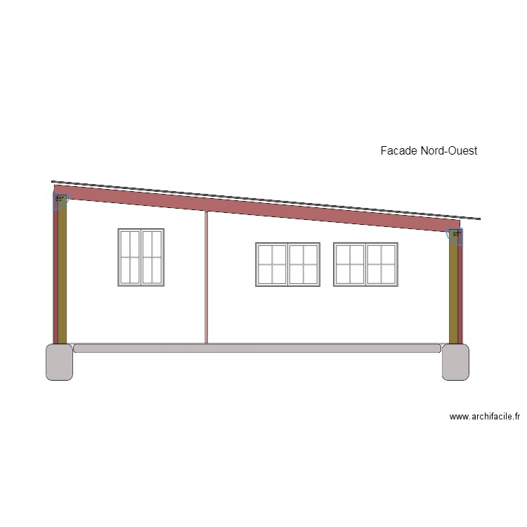 Façade nord-ouest plan coupe. Plan de 1 pièce et 26 m2