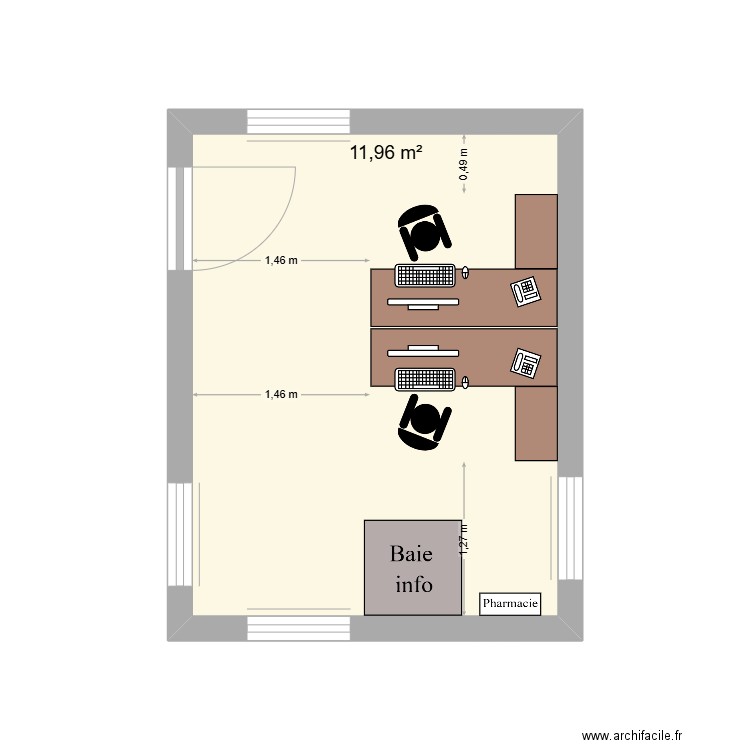 Bureau resp atelier. Plan de 1 pièce et 12 m2
