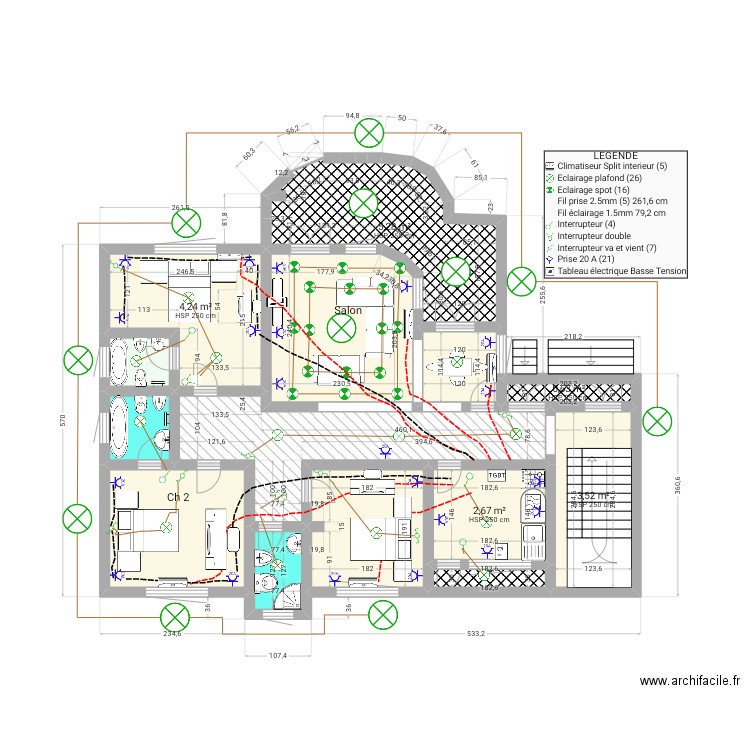 ELECTRICITE SOUARE 6. Plan de 14 pièces et 40 m2