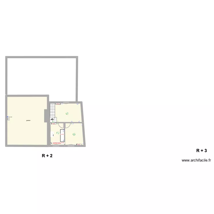 R + 2 n&deg; 5-7. Plan de 4  et 81 m²