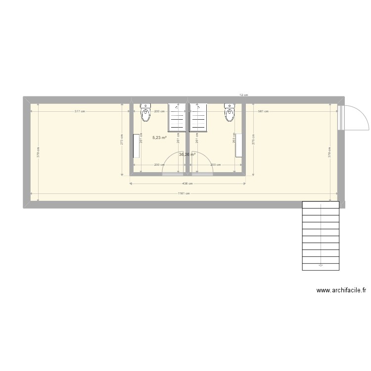 Vestiaires arbitres hall. Plan de 2 pièces et 41 m2
